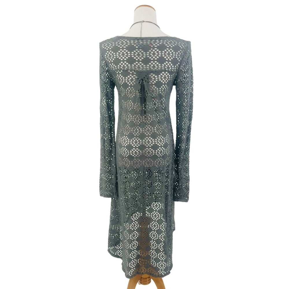 Vintage Free People Beach Gray Crochet Button Front Maxi Cardigan - Picture 8 of 16